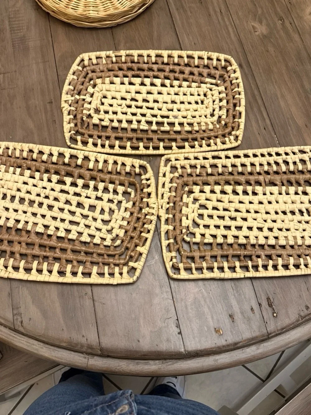 Vintage Woven Rectangular Placemats - Natural Brown & Cream